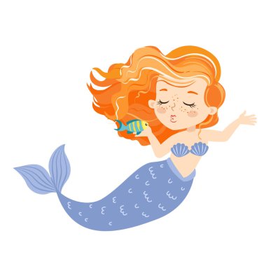 El boğma vektör çizimi. Beyaz arka planda güzel bir denizkızı