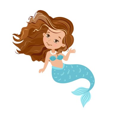 El boğma vektör çizimi. Beyaz arka planda güzel bir denizkızı