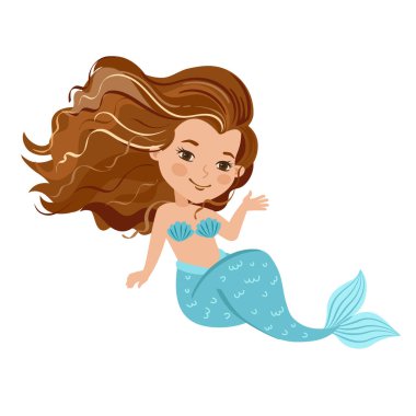 El boğma vektör çizimi. Beyaz arka planda güzel bir denizkızı