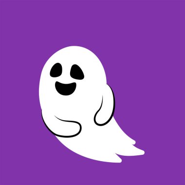 Komik hayaletin el boğma çizimi. Cadılar Bayramı kart tasarımı için sevimli hayalet arka planda izole