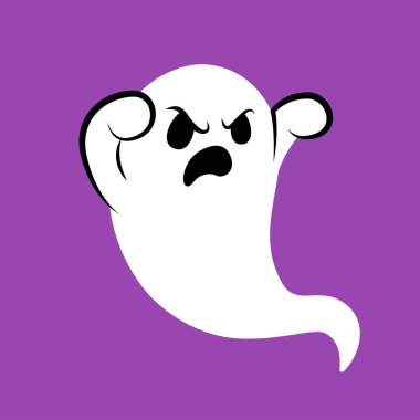 Komik hayaletin el boğma çizimi. Cadılar Bayramı kart tasarımı için sevimli hayalet arka planda izole