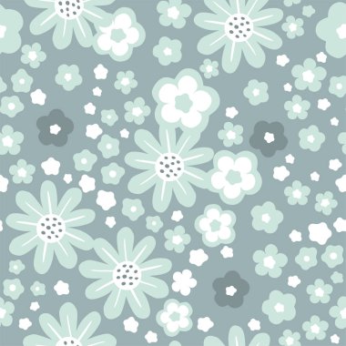 Gri bataklık gölgelerinde çiçekler olan el çizimi, pürüzsüz desen. Arka plan için sevimli romantik Ditsy Moda Yazısı, tatil tasarımı, duvar kağıdı, kumaş