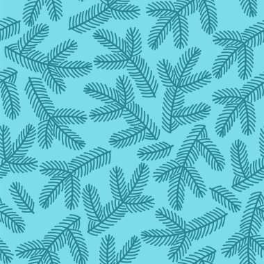 Noel yaprakları, Noel ağacı dalları, kırmızı böğürtlenler ve çiçeklerle kusursuz bir desen. Paket kağıdı ve tebrik kartları için vektör el çizimi illüstrasyonu