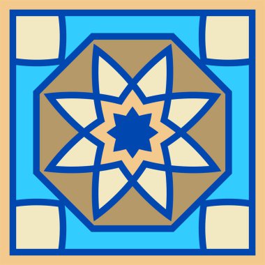 Kare seramik fayanstan çizilmiş vektör el. Süslemeli geometrik desen tasarımı