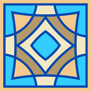 Kare seramik fayanstan çizilmiş vektör el. Süslemeli geometrik desen tasarımı