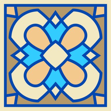 Kare seramik fayanstan çizilmiş vektör el. Süslemeli geometrik desen tasarımı