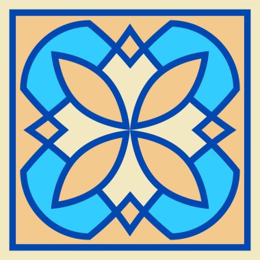 Kare seramik fayanstan çizilmiş vektör el. Süslemeli geometrik desen tasarımı