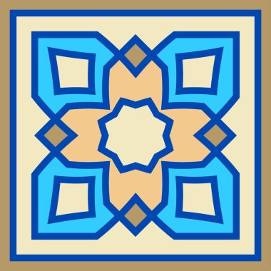 Kare seramik fayanstan çizilmiş vektör el. Süslemeli geometrik desen tasarımı