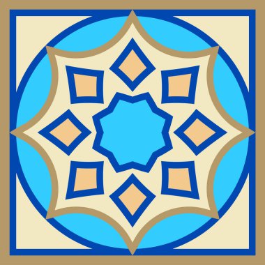 Kare seramik fayanstan çizilmiş vektör el. Süslemeli geometrik desen tasarımı