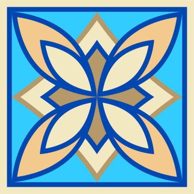 Kare seramik fayanstan çizilmiş vektör el. Süslemeli geometrik desen tasarımı