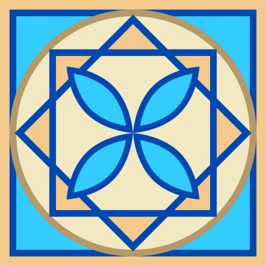 Kare seramik fayanstan çizilmiş vektör el. Süslemeli geometrik desen tasarımı