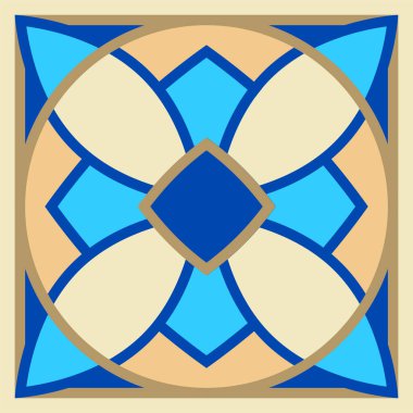 Kare seramik fayanstan çizilmiş vektör el. Süslemeli geometrik desen tasarımı