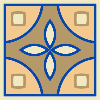 Kare seramik fayanstan çizilmiş vektör el. Süslemeli geometrik desen tasarımı