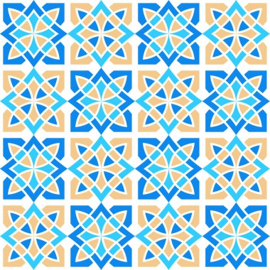 Kare seramik fayanslardan elde çizilmiş pürüzsüz desen. Dekoratif yama desen tasarımı. Tipik doğu zeminleri ve duvar kiremitleri farklı desenler ve mavi, kahverengi ve beyaz renkte dizayn edilmiş.