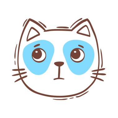 El çizimi vektör çizimi kedi yüzü portresi. Simge, logo tasarımı, baskı, tebrik kartı, çıkartma. İzole kediler beyaz arka planda izole bir şekilde