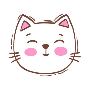 El çizimi vektör çizimi kedi yüzü portresi. Simge, logo tasarımı, baskı, tebrik kartı, çıkartma. İzole kediler beyaz arka planda izole bir şekilde