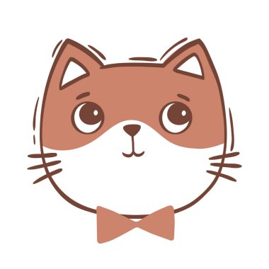 El çizimi vektör çizimi kedi yüzü portresi. Simge, logo tasarımı, baskı, tebrik kartı, çıkartma. İzole kediler beyaz arka planda izole bir şekilde