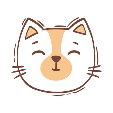 El çizimi vektör çizimi kedi yüzü portresi. Simge, logo tasarımı, baskı, tebrik kartı, çıkartma. İzole kediler beyaz arka planda izole bir şekilde