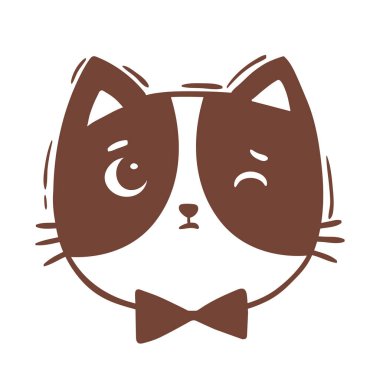 El çizimi vektör çizimi kedi yüzü portresi. Simge, logo tasarımı, baskı, tebrik kartı, çıkartma. İzole kediler beyaz arka planda izole bir şekilde