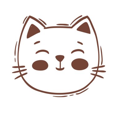 El çizimi vektör çizimi kedi yüzü portresi. Simge, logo tasarımı, baskı, tebrik kartı, çıkartma. İzole kediler beyaz arka planda izole bir şekilde
