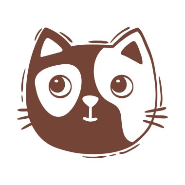 El çizimi vektör çizimi kedi yüzü portresi. Simge, logo tasarımı, baskı, tebrik kartı, çıkartma. İzole kediler beyaz arka planda izole bir şekilde