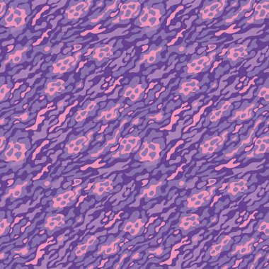 Mükemmel hayvanın kusursuz deseni, kamuflaj deseni. Mor arkaplanda rastgele sıralanmış mor ve pembe çizgiler, noktalar ve noktalar