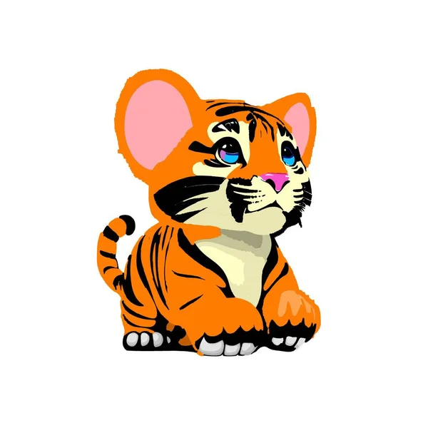 Carino Cartone Animato Tigre Isolato — Foto Stock