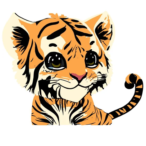 Söt Tecknad Tiger Isolerad — Stockfoto