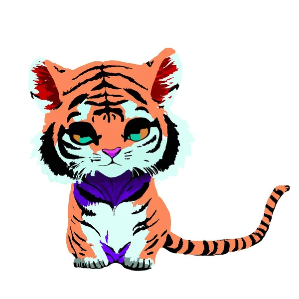 Carino Cartone Animato Tigre Isolato — Foto Stock