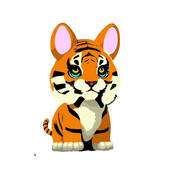Cute Kreskówki Tygrys Izolowany — Zdjęcie stockowe