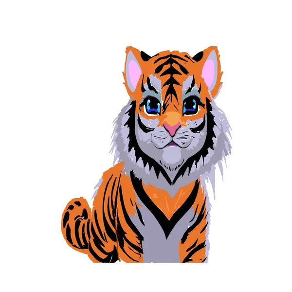 Bonito Desenho Animado Tigre Ilustração — Fotografia de Stock