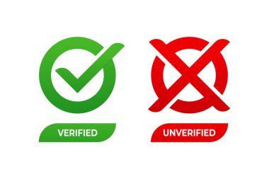 Doğrulanmış ve doğrulanmamış düğme işaretli ve çapraz işaretli vektör ögesi 