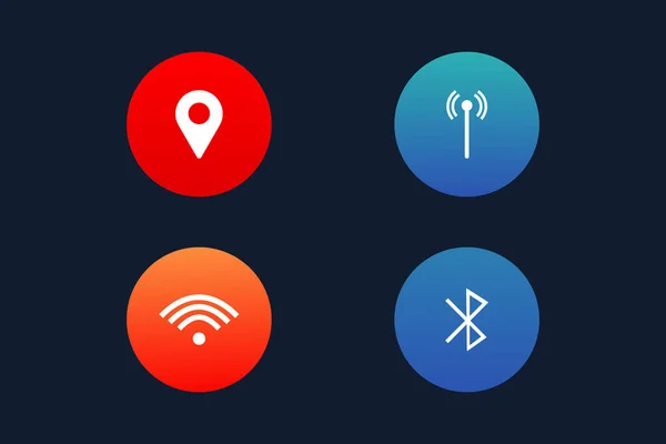 Botones Coloridos Pin Bluetooth Red Wifi Botones — Vector de stock
