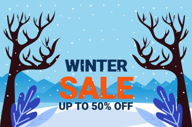 Gerçekçi kış indirimi tanıtım afişi tasarımı.
