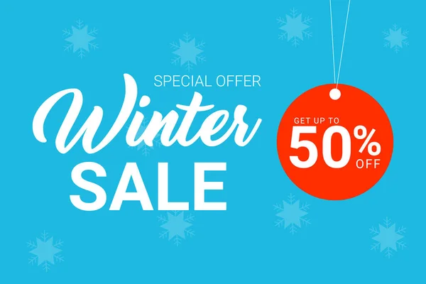 stock vector Winter sale special offer banner design with up to 50 percent off