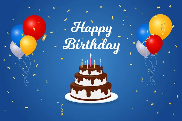 Alles Gute Zum Geburtstag Banner Mit Luftballons Und Kuchen Vektor — Stockvektor