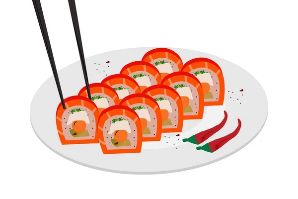 Rolos Sushi Com Design Retenção Chopstick — Vetor de Stock
