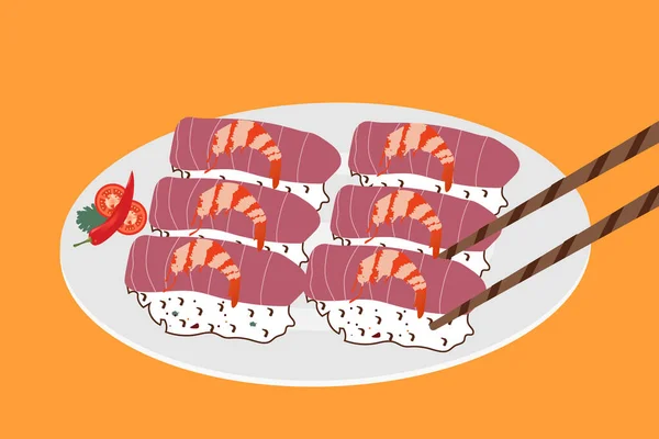 Sushi Nigiri Avec Dessin Illustration Riz — Image vectorielle