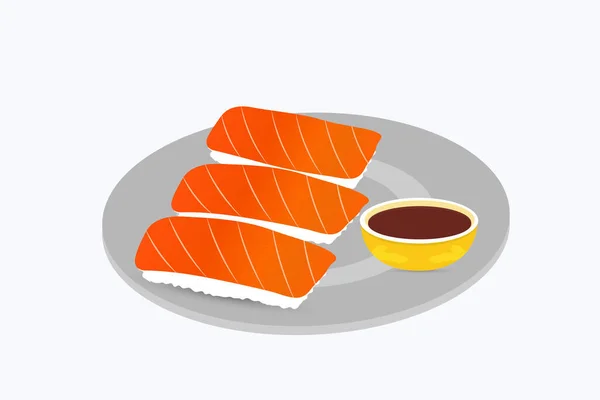Nigiri Sushi Med Tomatsås Vektor Illustration — Stock vektor