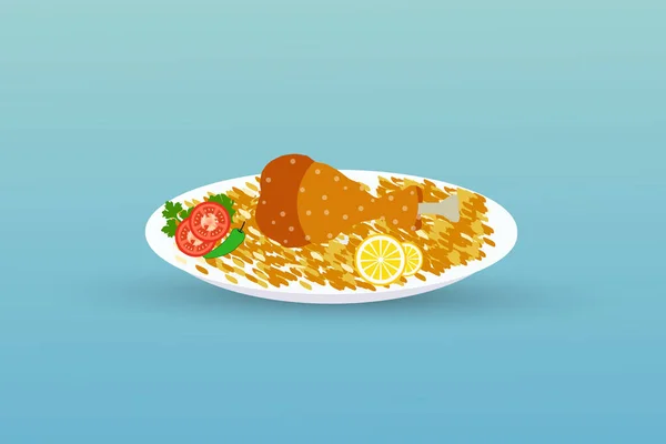 Delicioso Biryani Pollo Tazón Con Limón Pimienta Vector Ilustración — Vector de stock