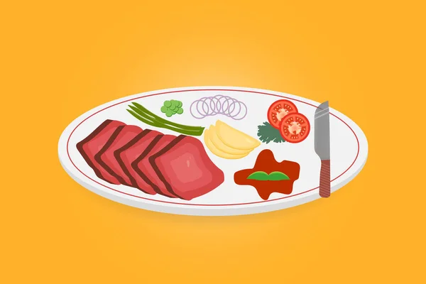 瓦格纳牛排与酱油传统食品设计载体 — 图库矢量图片