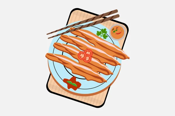 Koreański Samgyeopsal Azjatycki Jedzenie Wieprzowina Mięso Ilustracja — Wektor stockowy