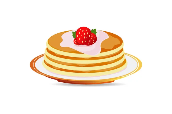 Pfannkuchen Und Erdbeer Vektorillustration — Stockvektor