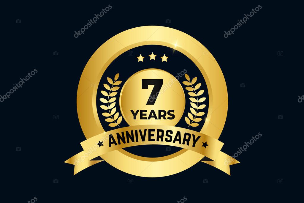Golden 7 years wedding anniversary vector