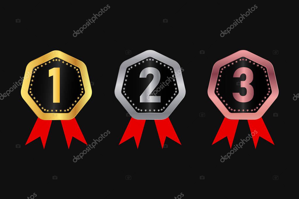 1, 2, 3 level and Winner medals vector design.