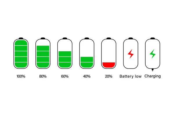 Batarya Güç Simgeleri Pil Göstergesi Vektör Tasarımı — Stok Vektör