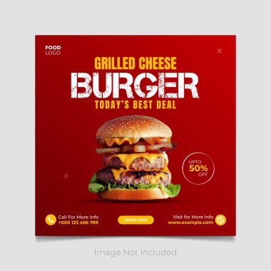 Vektör peynirli burger sosyal medya gönderme şablonu