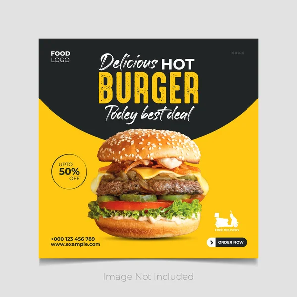 Vector Leckere Heiße Burger Und Essen Speisekarte Flyer Vorlage — Stockvektor