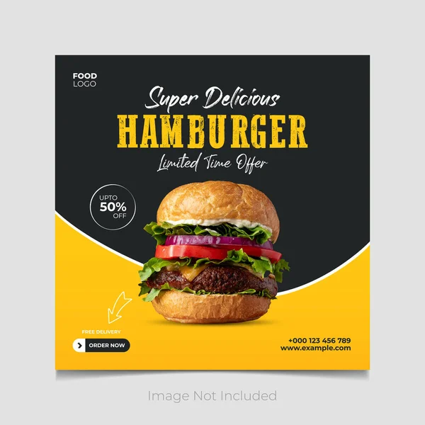 Super Leckere Hamburger Social Media Postvektorvorlage — Stockvektor