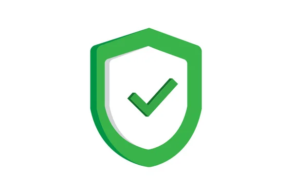 Shield Green Check Mark Icon White Background — Stock Vector